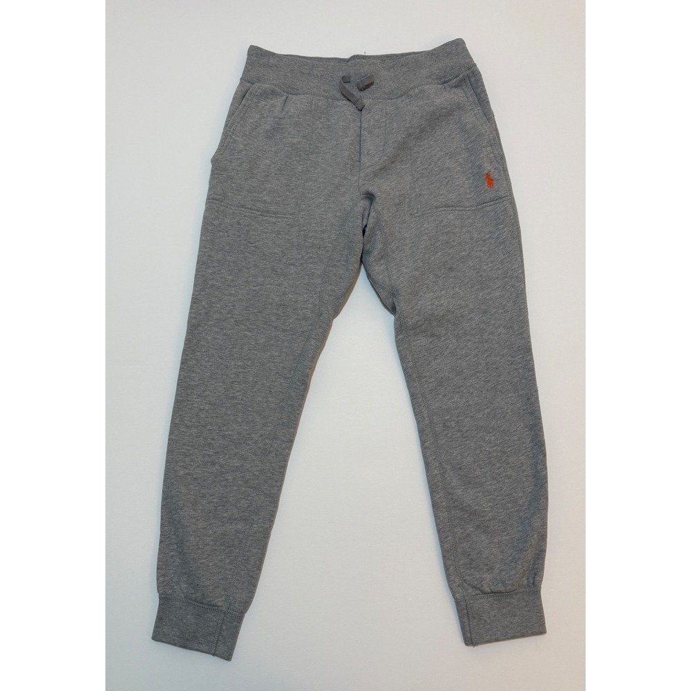 Polo Ralph Lauren Mens Gray Fleece Joggers Orange Pony Logo Sweatpants Small